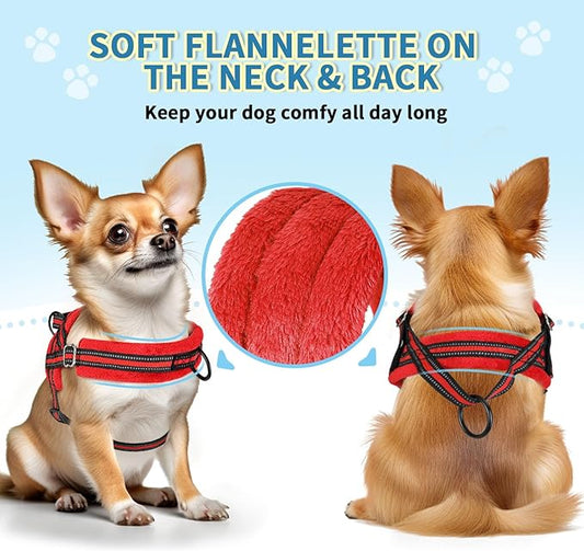SlowTon No Pull Small Dog Harness and Leash Set, Puppy Soft Vest Harness Neck & Chest Adjustable, Reflective Lightweight Harness & Anti-Twist Pet Lead Combo for Small Medium Dogs (R-Front Clip,S)