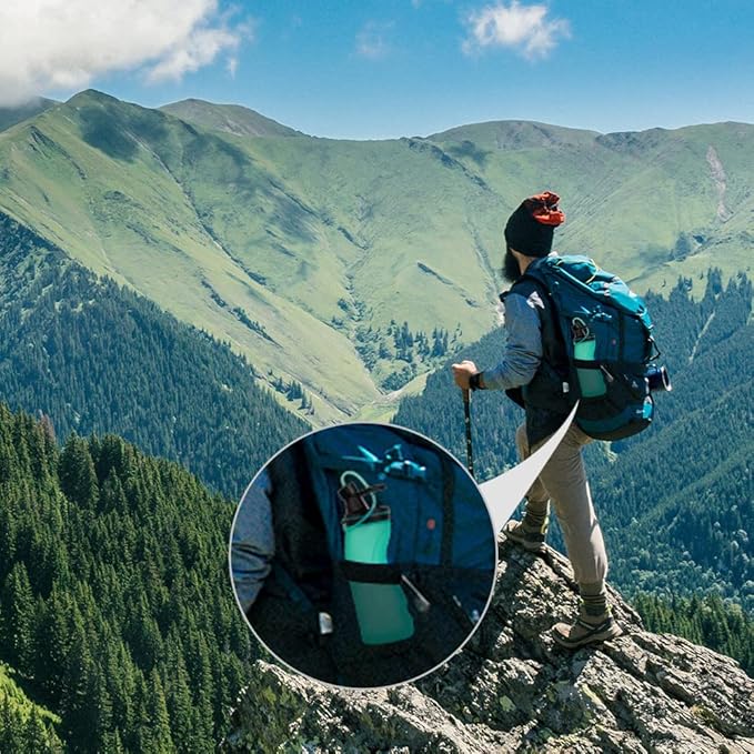 E-Senior Collapsible Water Bottle BPA Free - Foldable Water Bottle for Travel Sports Bottles with Triple Leak Proof Lightweight 17oz (Upgraded Aqua Blue)