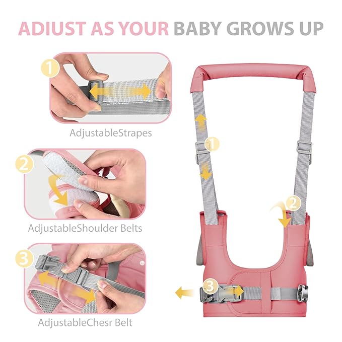 Baby Walking Harness-Handheld Assistant Belt- Toddler Infant Walking Aid for Trainer & Support 7-24 Month Old (all-season-Pink-1817)
