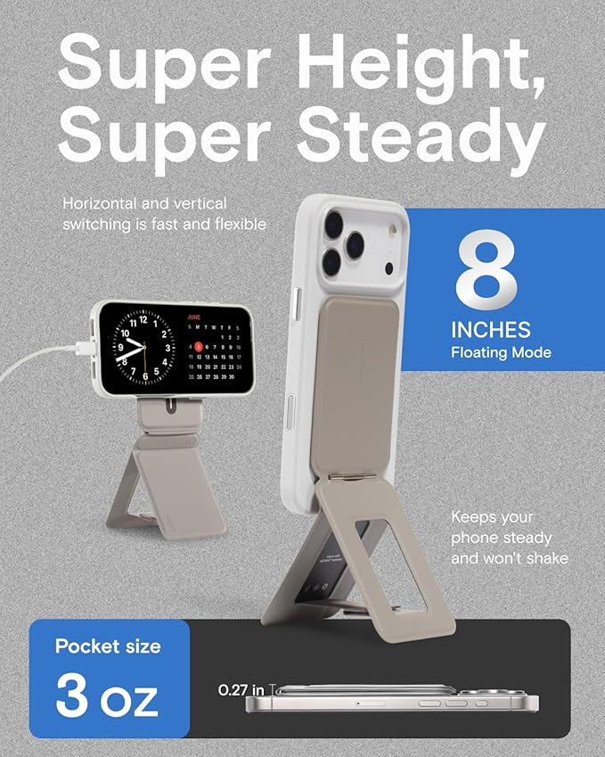 MOFT Phone Tripod Stand Selfie Stick for iPhone, Multi-Angles iPhone Stand, Lightweight & Portable Phone Holder, Strong Magnets, MOVAS Vegan Leather, Travel Essentials, Taupe (Without Card Slot)