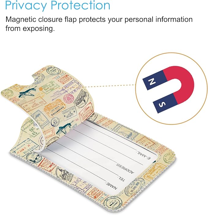 Fintie Luggage Tags, Privacy Cover ID Label with Stainless Steel Loop and Address Card for Travel Bag Suitcase - Postmark (2 Piece)