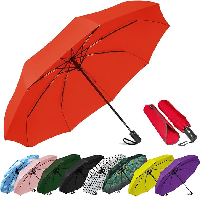SIEPASA Windproof Travel Compact Umbrella-Automatic Umbrellas for Rain-Compact Folding Umbrella, Travel Umbrella Compact, Small Portable Windproof Umbrellas for Men Women Teenage.(Big Red)