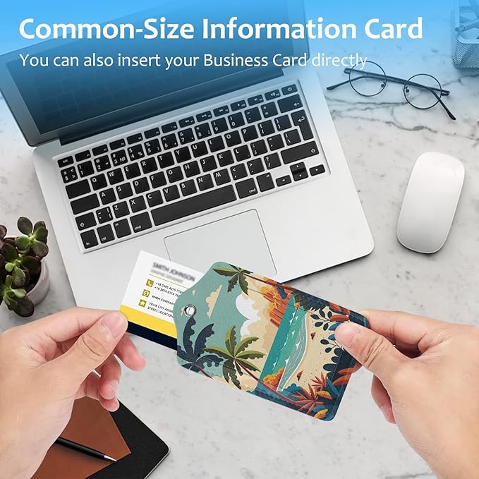 2 Pack Luggage Tag for Suitcase,Summer Beach Palm Tree Luggage Tag with PU Leather Privacy Cover ID Label & Stainless Steel Loop for Women Men Travel Bag Suitcase