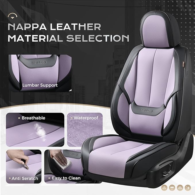 Coverado Seat Covers, Car Seat Covers Front Seats, Car Seat Cover, Car Seat Protector Waterproof, Car Seat Cushion Nappa Leather, Seat Covers Carseat Cover Universal Fit for Most Cars