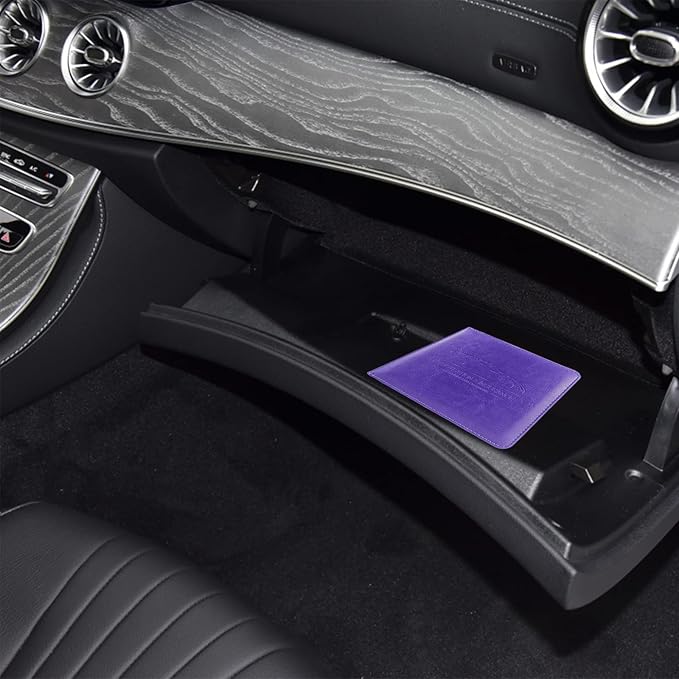 Car Registration and Insurance Holder, Leather Registration and Insurance Card Holder, Vehicle Glove Box Organizer - For Documents, Cards, License (Purple)