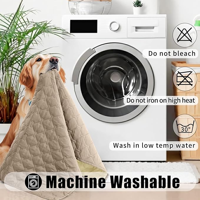 Smiry Waterproof Dog Bed Cover Blanket, Soft Reversible Pet Blanket, Washable Leakproof Cats Dogs Couch Cover for Sofa, Couch, Furniture, Plaid (30x70 Inch, Taupe/Beige)