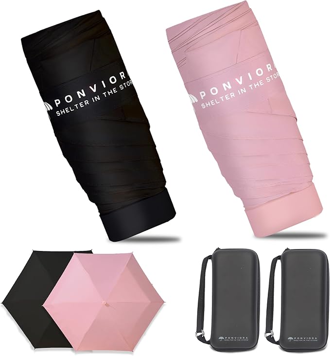 Compact Mini Windproof Travel Umbrella-UPF 50+ Sun & Rain Protection, Small Folding Design Fits in Pocket or Purse, Lightweight Portable with Case for Women, Men & Kids