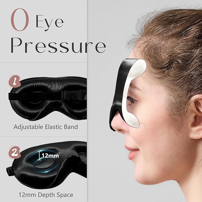 ZIMASILK Adjustable 22 Momme 100% Mulberry Silk Sleep Mask, Upgraded 3D Contoured Cup Eye Mask for Sleeping, Super Soft & Breathable Blindfold, Blackout for Deep Sleeping (Black)