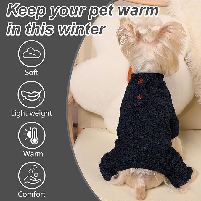 Dog Sweaters for Small Dogs Winter Dog Pajamas Sized Dogs Boy Girl Fleece Pet Clothes Puppy Outfit 4 Legs Jumpsuits for Chihuahua Yorkie Cat Apparel, Blue, M