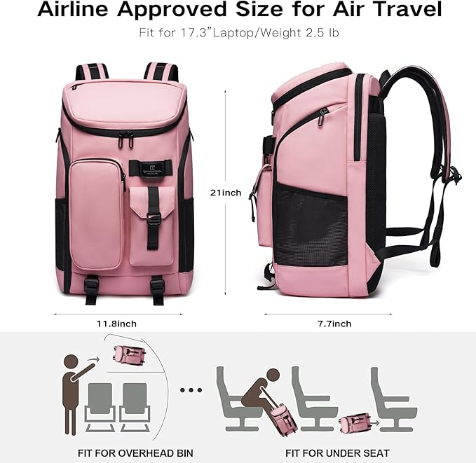 Carry on Travel Backpack for Men Women,30L Multi-Pocket 17.3inch Laptop Backpack, Sports Gym Tennis Badminton Backpack with Shoe Compartment-Pink