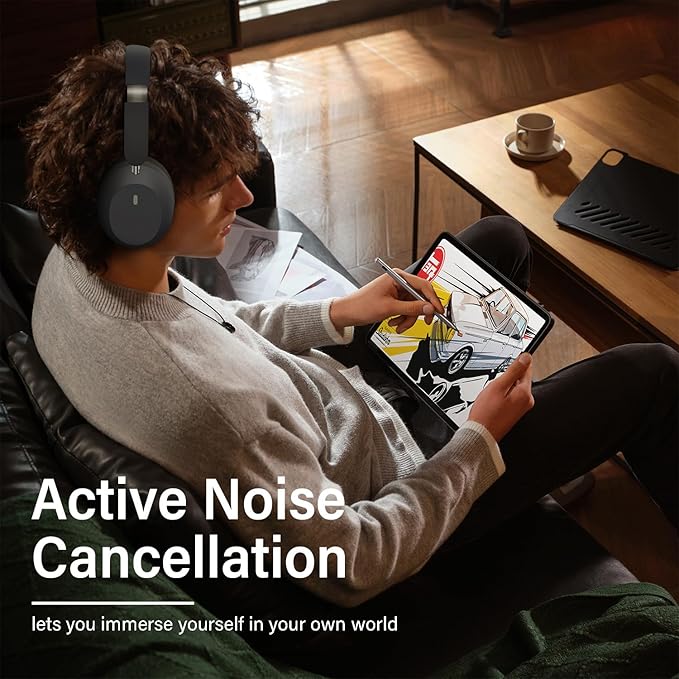 Wentronic Y05 Bluetooth Headphones Wireless Over Ear Noise Cancelling with Microphone 48 Hours Playtime, High Sound Quality Foldable Soft Earpads Earphones for Travel-Space Grey