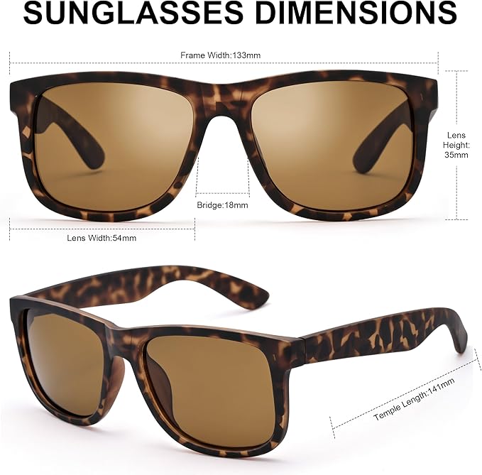 UV400 Polarized Sunglasses Men Women, Classic Square Lightweight Shades, Anti-Glare HD Trendy Sunnies for Leisure