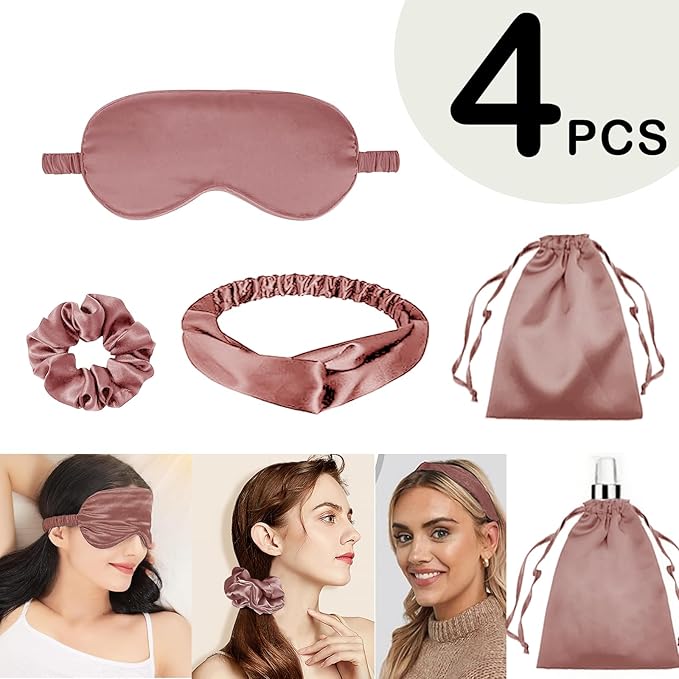 4Pcs Silk Sleep Masks Satin Eye Mask Silky Eyes Cover Blindfold Eyeshade Headband Scrunchies Pouch Bags Bridesmaid Gifts