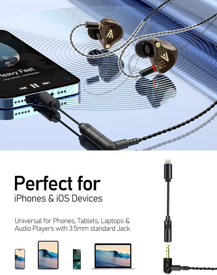 Vibes 201ML Wired Earbuds in Ear Headphones with Mic, Lightning to 3.5mm Adapter, Noise Isolating Bass Driven Earphones, Braided Cord, Carry Case, Ear Buds Tips, 3.5mm Jack (Clear Brown)