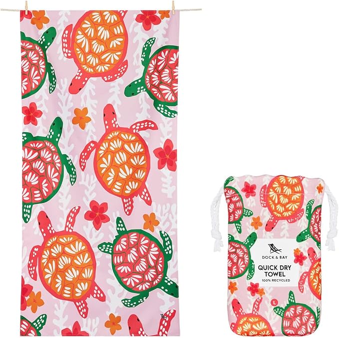 Dock & Bay Quick Drying Towel - for Sports & Gym - Compact, Lightweight - 100% Recycled - Includes Bag - Turtley Tropical, Medium (130x70cm, 51x27)