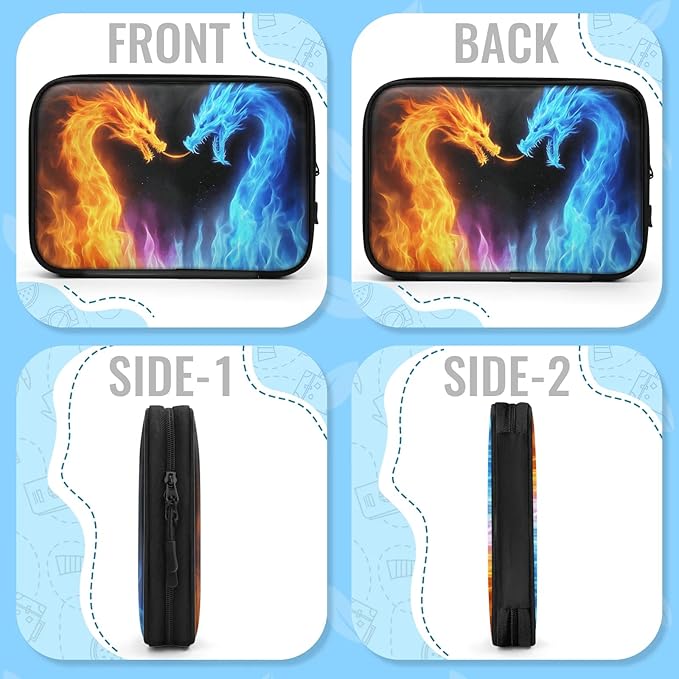 Fire Dragon Travel Cable Organizer Pouch Flame Blue Dino Electronics Accessories Carry Case Portable Water Resistant Storage Bag for Cord Charger Phone Earphone SD Card