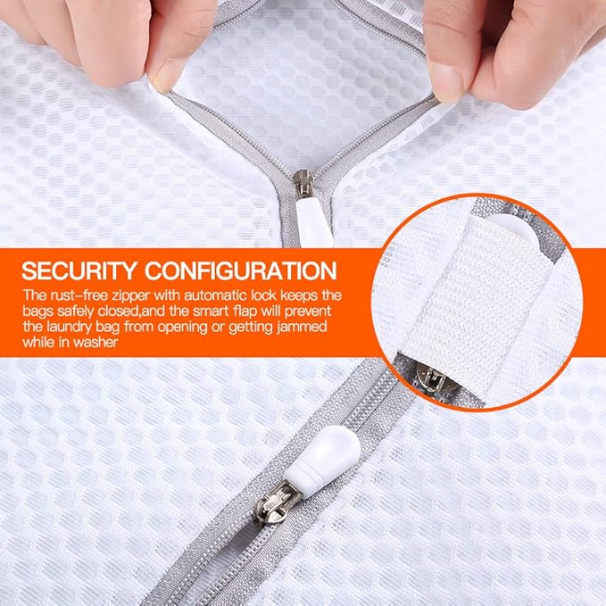 Kimmama Laundry Mesh Wash Bags, Lingerie Bags for Washing Delicates, White Net, Grey Zipper, 3S
