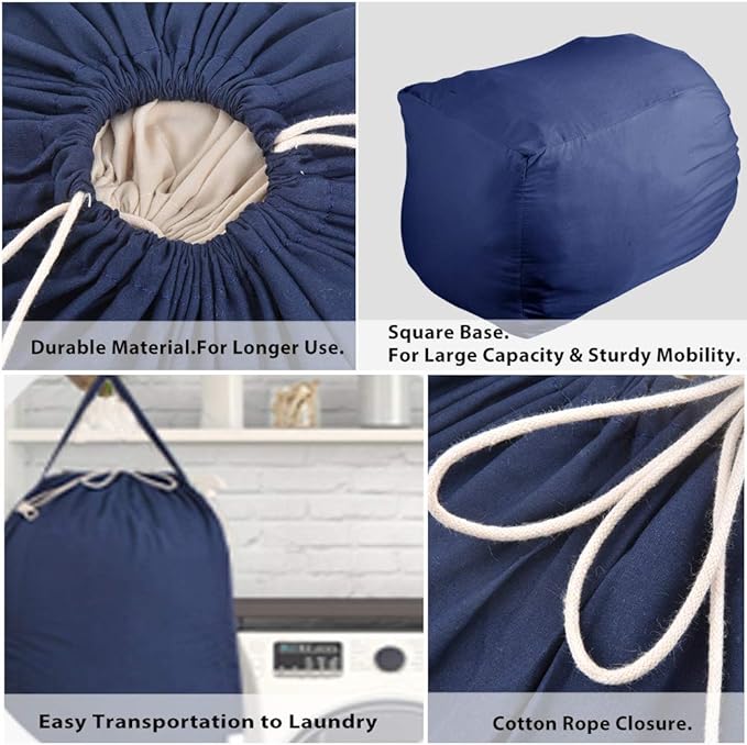 MCleanPin 140L Washable Laundry Bags with Handles,Dirty Clothes Storage for College Dorm or Travel, Laundry Liner Fit Laundry Hamper or Basket,2 Pack,Brown (Navy Blue)