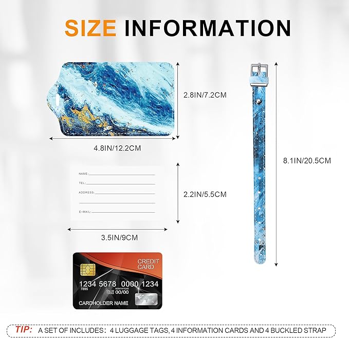 4 Pack Luggage Tag for Suitcases TSA Approved, Leather Suitcase Tags Identifiers, Cute Bag Name Travel Tags ID Labels for Women Men Cruise Airport Luggage Travel Essentials by Sodsay