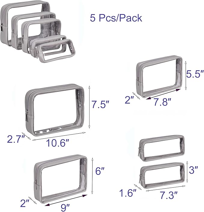 TSA Approved 5-Piece Diaper Bag Organizer Pouch Set Clear Waterproof TPU Kids Toiletry Storage Set Travel Packing Clutch Cube Bags for Baby Nursing