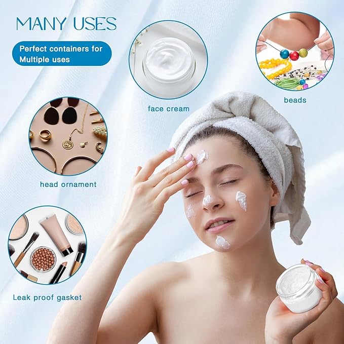 SATINIOR 12 Pack 1 oz Plastic Container Jars with Lids Round Clear Travel Cosmetic Container Slime Jars for Toiletries, Lotion, Cream, Ointments, Makeup, Rhinestone, Samples, Kitchen Storage(Blue)