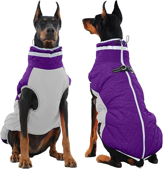 OUOBOB Dog Winter Jacket Cozy Reflective Waterproof Windproof Warm Pet Garment,Comfortable Cold Weather Fleece Apparel Outfits with Zipper Closure for Small Medium Large Dogs Puppy Walking,XXX-Large