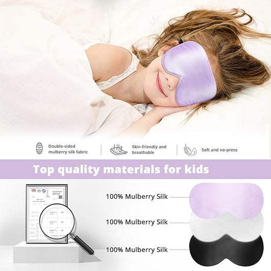 Kids Sleep Mask Eye Cover, 100% Real Natural Pure Silk Eye Mask with Adjustable Strap, Blindfold Kids Eye Mask for Sleeping, Eye Shade for Boys Girls and Adult, Pressure-Free Comfort (Purple)