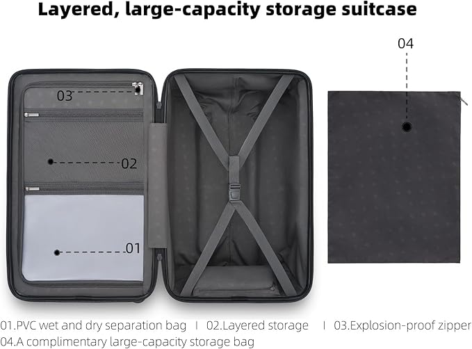 NINETYGO Trunk Luggage 29 Inch, Large Checked Luggage with Double Spinner Wheels, Anti-Burst Zipper, Hard Case PC Suitcase, Lightweight Travel Luggage, TSA Approved (Onyx Black, Hudson)