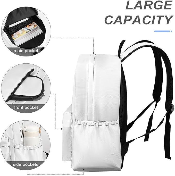 White Backpack Adult Travel Daybag for Women Men College Backpack for Vacation Hiking Camping Bag