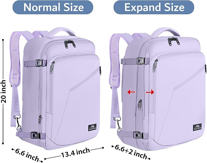 MATEIN Purple Backpack, Extra Large Travel Backpack for Women, Expandable Suitcase for Hiking Camping Gym, Water Resistant Carryon Daypack for Travelling, Cute Gifts, Light Purple
