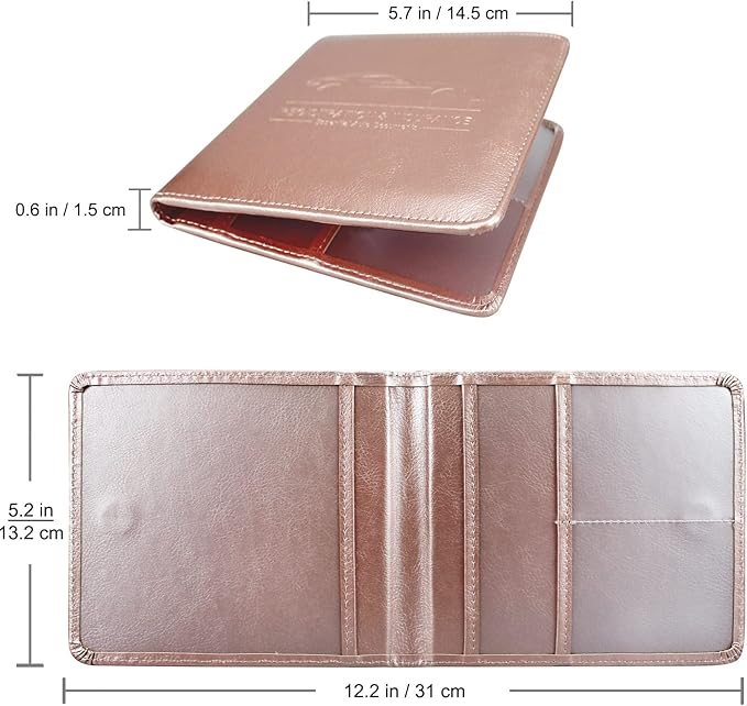 Car Registration and Insurance Holder, Leather Registration and Insurance Card Holder, Vehicle Glove Box Organizer - For Documents, Cards, License (Rosegold)
