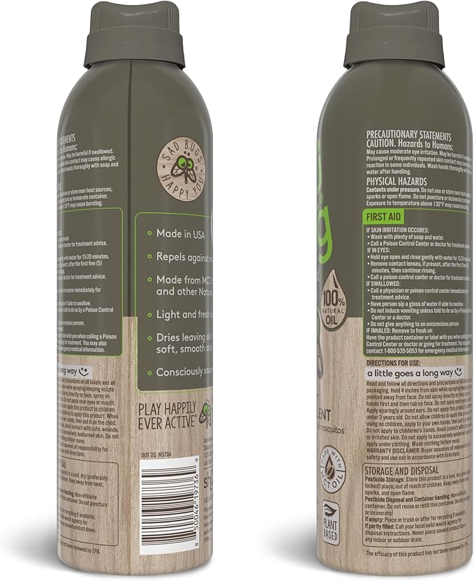 Shubug Natural Insect Repellent Spray, DEET Free with Geraniol, MCT and Walnut Oil, Long Lasting Up to 10 Hours, 6 oz (Pack of 2)