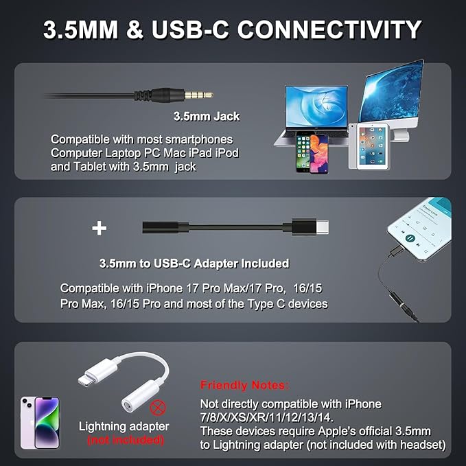 Callez Wired Computer Headset, 3.5mm/USB-C Headset with Mic Noise Cancelling, Cell Phone Headphone for PC Laptop Mac iPhone Samsung Zoom Teams Call Center Home Office Work, in-line Controls