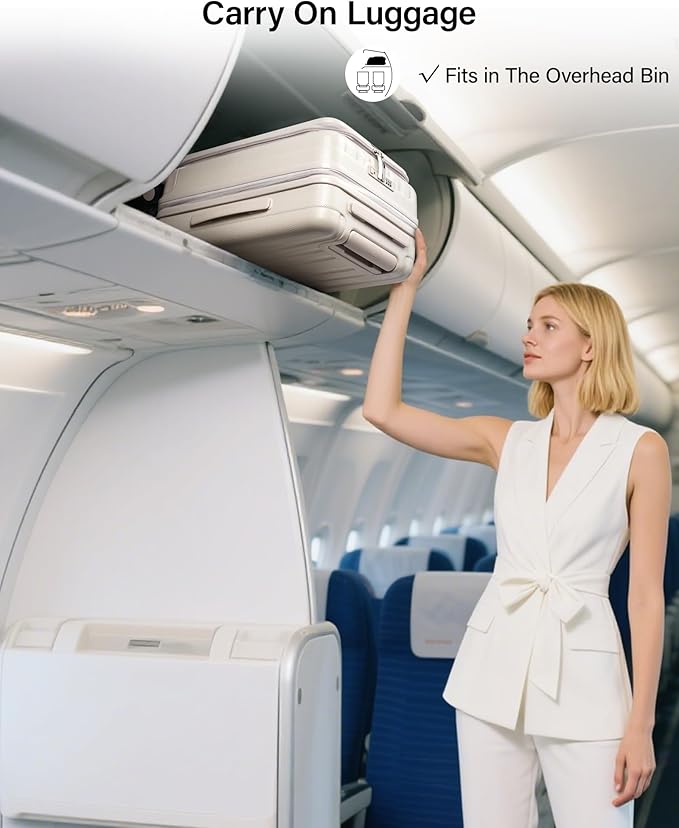 Hanke 20 Inch Expandable Carry On Luggage Airline Approved Top Opening Hard Shell Suitcases with Wheels Lightweight Travel Luggage Carry On Suitcase for Woman Men-Ivory White