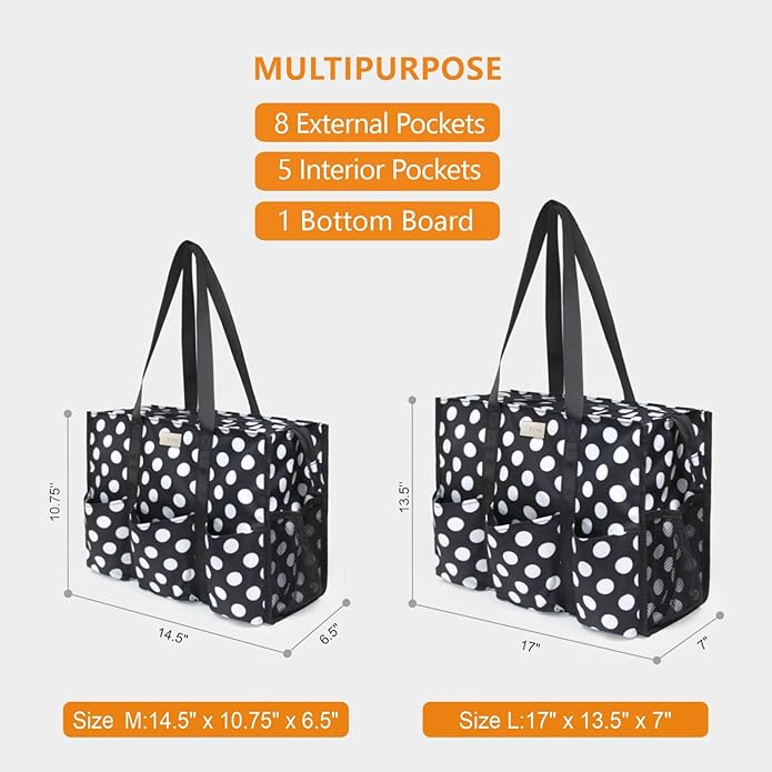 TOPDesign Utility Water Resistant Tote Bag with 13 Pockets, Top Zipper Closure & Thick Bottom Support, for Working Women