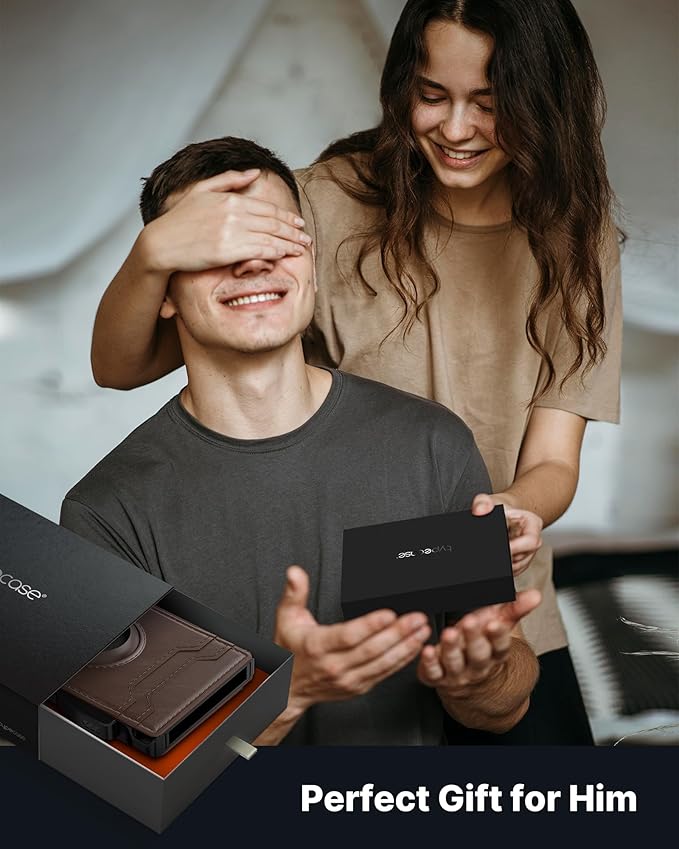 typecase AirTag Wallet for Men: Pop Up Card Case, Secure Holder for Apple Air Tag, Premium Leather, Smart, RFID Blocking, Slim, Minimalist, Thin, 13 Cards Capacitiy | ID Window | Money Clip (Brown)