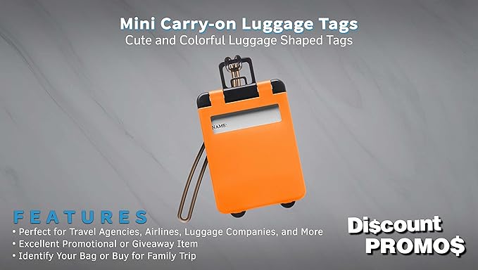 10 Mini Carry-on Luggage Tags Pack - Flip Open Cover, ID Sticker - Orange