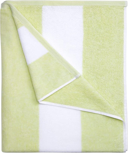 Cotton Oversized Beach Towel - Large 70 x 35 Inch Pool Towel, Aqua Striped Quick Dry Swimming Cabana Towel