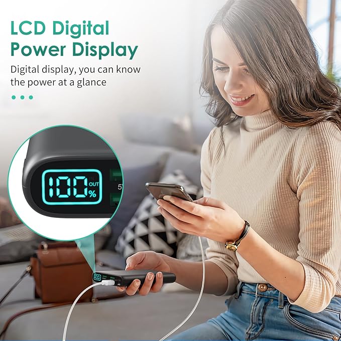 Portable Charger 38800mAh,LCD Display Power Bank,5 USB Outputs Battery Pack Backup, USB-C 3A in&out Travel Essential Portable Phone Charger For iPhone 17/16/15/14/13 Pro/12,Android Samsung Galaxy etc