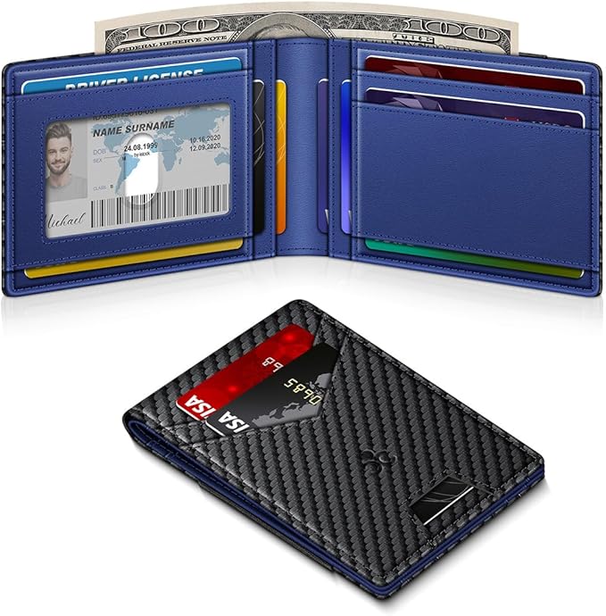 Wallet for Men Slim Leather Wallets for 13-17 Cards, RFID Blocking Thin Card Holder Wallet with ID Window & Large Capacity Cash Slot, Minimalist Bifold Small Wallet for Front Pocket, Gift for Men