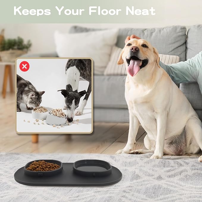 Dog Food Bowls Pet Bowls & Dog Water Bowls with No-Spill and Non-Skid, Feeder Bowls with Dog Bowl Mat for Small Medium Large Size Dogs Cats Puppy Pets, Dog Dishes (Grey)