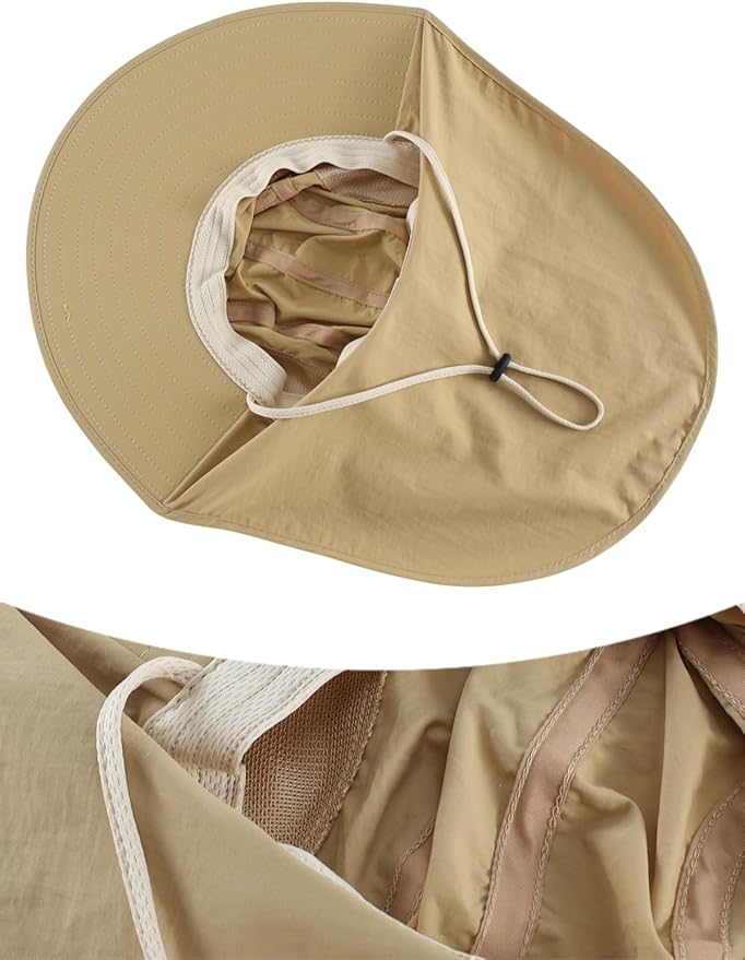 LLmoway Wide Brim Sun Hat with Neck Flap for Men Women Summer Outdoor UV Protection Breathable Fishing Hats with Strap