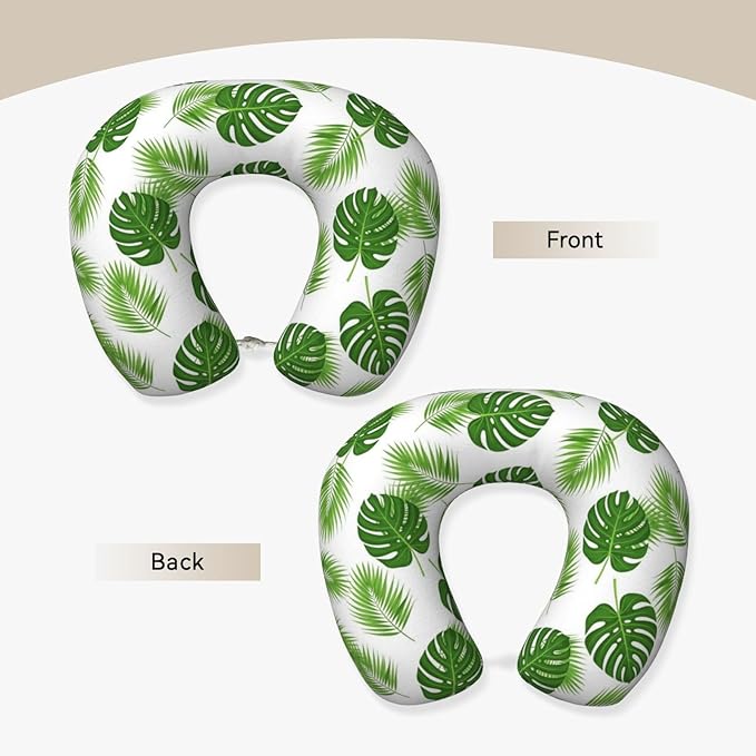 Neck Pillow Memory Foam Chin Cushion with Breathable Cover Tropical Leaf Green Banana Palm Leaves, Cute Airplane Car Pillows for Office Head Pain Relief