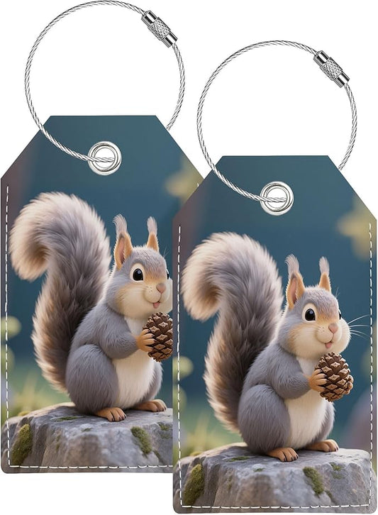 Luggage Tag, Cute Personalized Luggage Tags for Suitcases, Bag Tags for Backpacks Handbag School Instrument with Name ID Label Travel Essentials, Unique Fun Baggage Tags 2 Pack, Squirrel