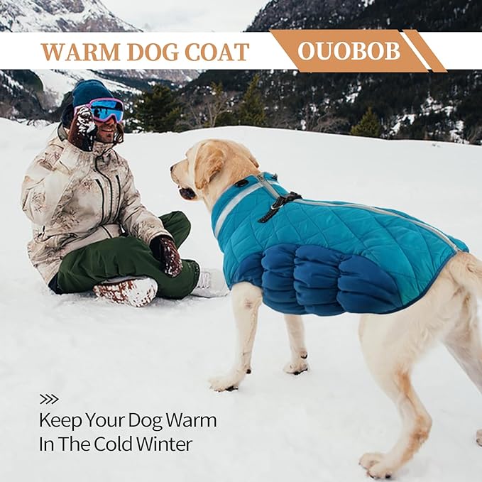 OUOBOB Dog Coats for Small Dogs, Puppy Coat, Warm Winter Jacket, XS Dog Coat with Harness Built in, Waterproof Pet Cold Weather Coats, Puppy Winter Clothes Snowsuit Chihuahua Maltese,XS