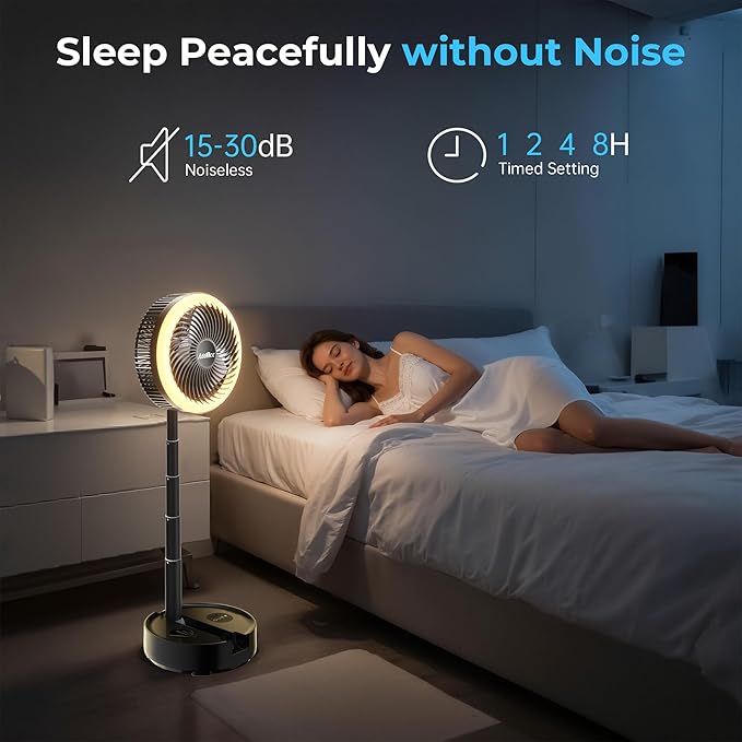 40000mAh Battery Operated Fan - Rechargeable Collapsible Fan, 106H Run, 9 Speeds Oscillating, Battery Powered with Timer & Light for Camping Travel RV Outdoor Hurricane Power Outage Black