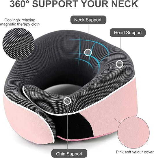 Travel Neck Pillow, Best Memory Foam Airplane Pillow for Head Support Soft Adjustable Pillow for Plane, Car & Home Recliner Use (Pink1)