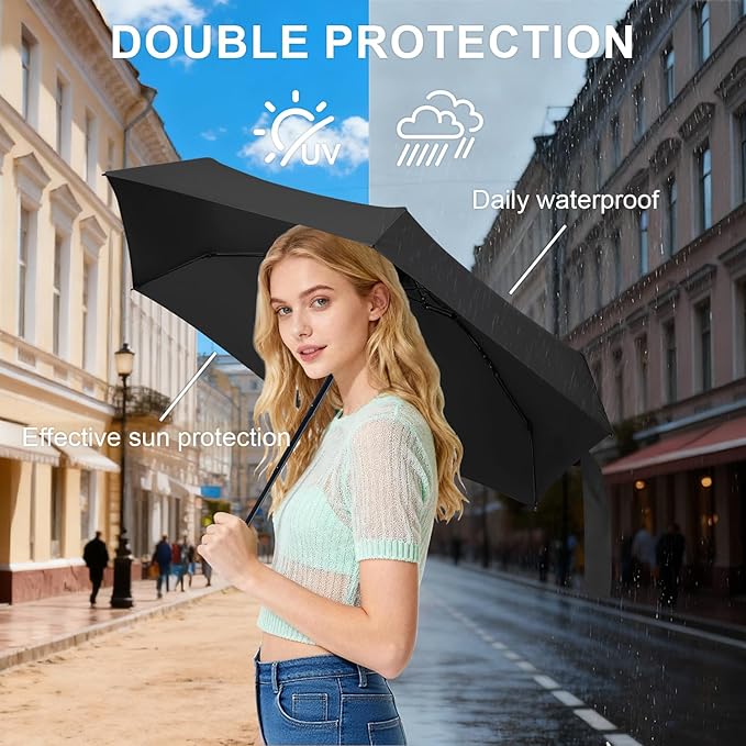 LEAGERA Compact Travel Umbrella with Case - Mini Umbrella for Purse, Small Lightweight &Tiny Design Perfect for Parasol Outdoor Sun&Rain Umbrellas