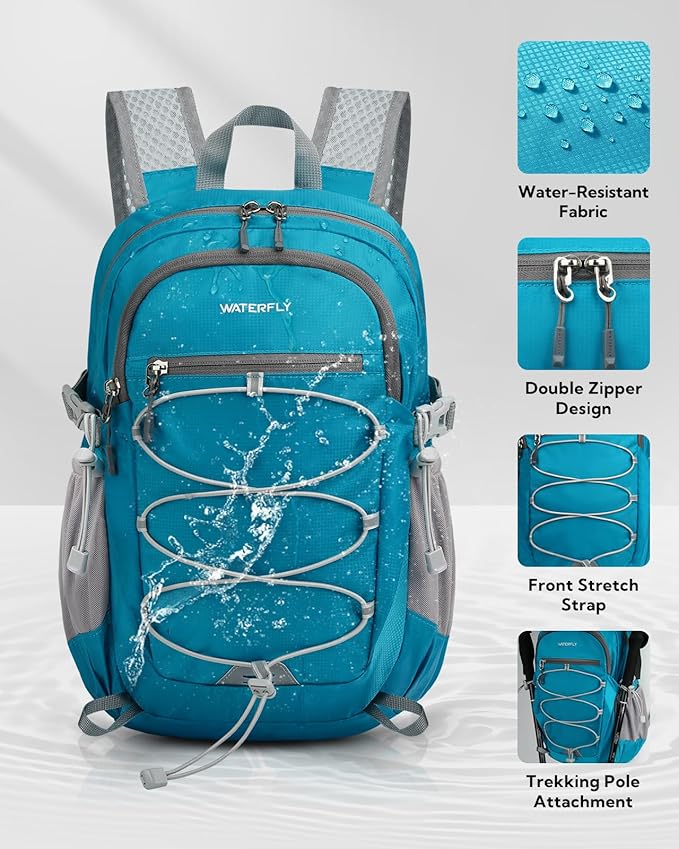 WATERFLY Small Lightweight Packable Backpack: 15L Mini Ultra Light Foldable Travel Daypack with Breathable Shoulder Strap Outdoor Hiking Camping Day Pack for Women Men Blue