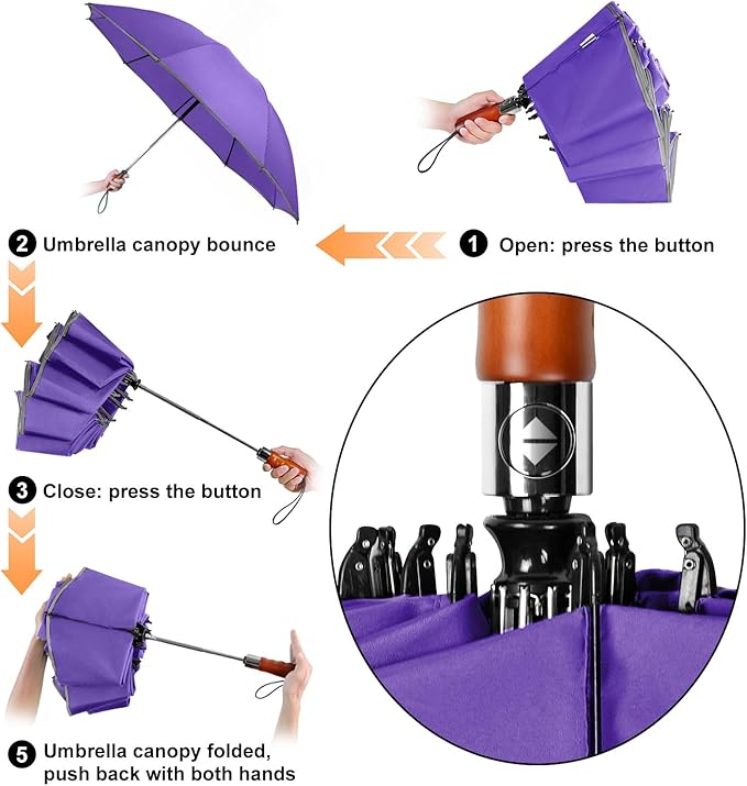Lejorain Golf Large Inverted Umbrella - Black Big Windproof Heavy Duty Upside Down 46/50/54 Inch Compact Reverse Car Automatic Folding Reflective Umbrella